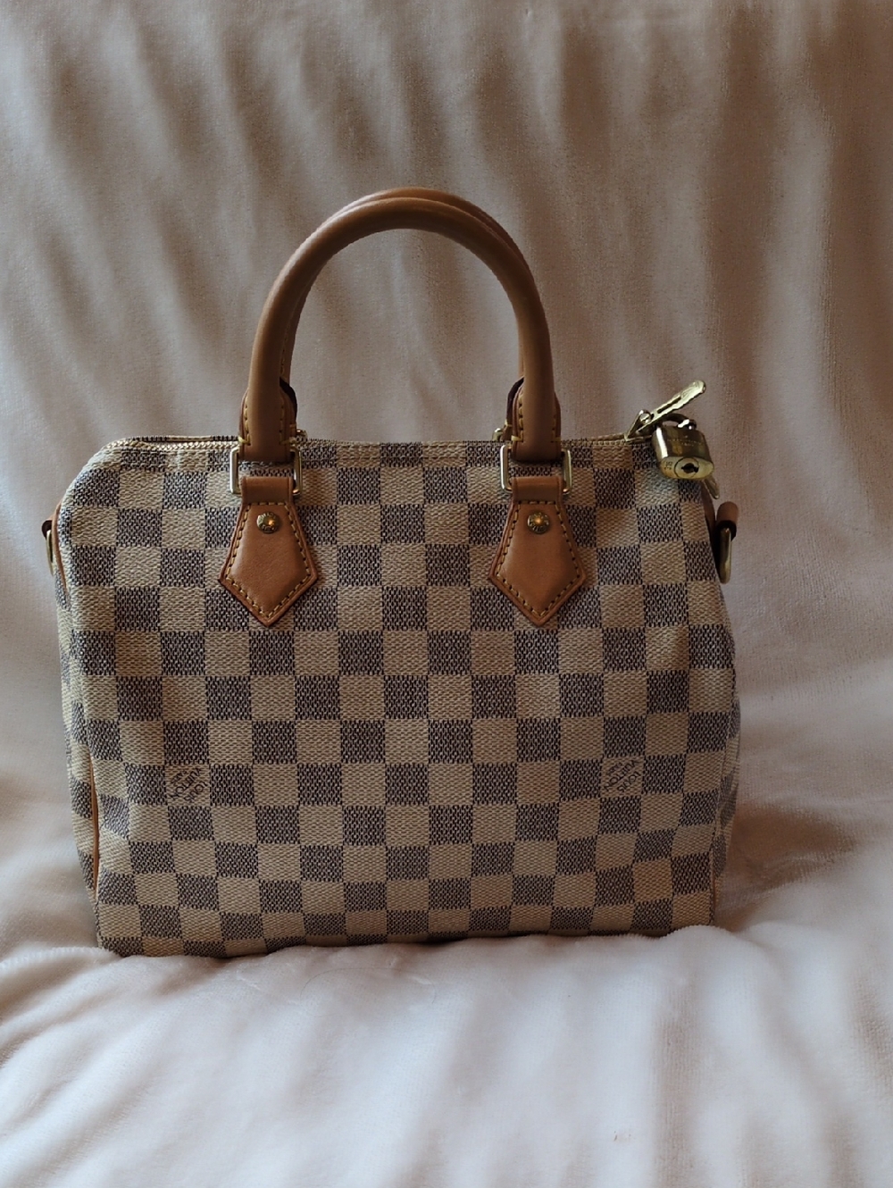 Louis Vuitton speedy 30 Azur Damier Handbag with Brown Accents